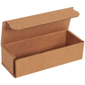 An 8 x 3 x 2 Kraft Corrugated Mailer, crafted for sturdy protection with a hinged lid, stands open on a plain white background. This rectangular box is part of the practical bundle: 8 x 3 x 2 Kraft Corrugated Mailers (50/Bundle).