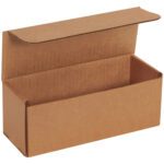 The empty 8 x 3 x 3 Kraft Corrugated Mailer with a hinged lid from the 50/Bundle collection is shown on a plain white background, ready for your packaging needs.