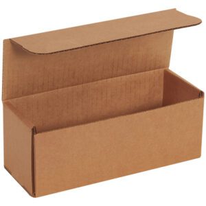 The empty 8 x 3 x 3 Kraft Corrugated Mailer with a hinged lid from the 50/Bundle collection is shown on a plain white background, ready for your packaging needs.