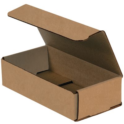 M842K.jpg An open brown rectangular 8 x 4 x 2 Kraft Corrugated Mailer, packaged in bundles of 50, shows its empty interior, ideal for packaging or shipping small to medium-sized items.