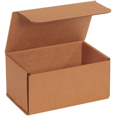 M854K.jpg A brown 8 x 5 x 4 Kraft Corrugated Mailer, perfect for packaging or storage, is displayed against a white background. Available in bundles of 50, this mailer is made from durable corrugated material and is in excellent condition.