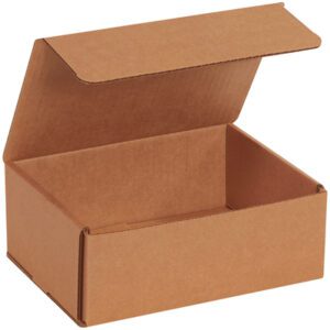 An 8 x 6 x 3 Kraft Corrugated Mailer from the 50/Bundle sits open with its empty interior, showcasing sturdy, clean edges perfect for shipping needs.