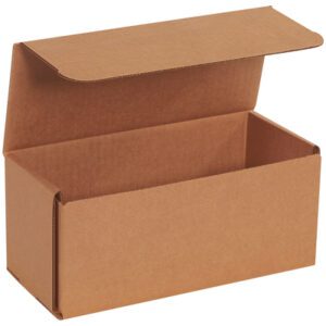The 9 x 4 x 4 Kraft Corrugated Mailers, crafted from sturdy material and featuring an open-top lid, are ideal for shipping or storage and come in bundles of 50.