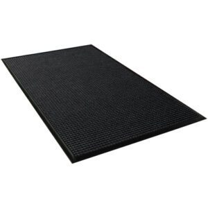 The 3 x 5 Charcoal Waterhog™ Mat features a sleek, textured black rubber design with raised edges, blending functionality and style.