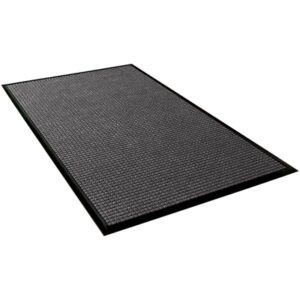 A large rectangular 6 x 10 Medium Gray Waterhog™ Mat with a textured surface and raised edges is displayed on a white background, highlighting its simple, functional design.