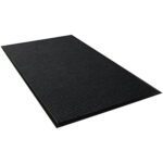 The 6 x 12 Charcoal Waterhog™ Mat, with a textured surface for traction and a raised border, boasts a sleek black rectangular design. Positioned on a white background, it enhances simplicity and functionality.