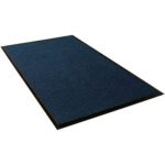 The 6 x 16 Navy Waterhog™ Mat is a rectangular navy floor mat with a black border, shown from a slightly elevated angle. It has a textured surface and subtle grid pattern, blending functionality with style.