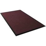 The 4 x 20 Red/Black Waterhog™ Runner, a rectangular burgundy doormat with a black border and textured pattern, is shown on a plain white background, offering style and functionality for any entryway.