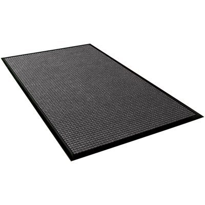 MAT177MG.jpg A textured black mat, rectangular with a raised border and grid pattern for traction and durability, mirrors the style of the 3 x 20 Medium Gray Waterhog™ Runner, placed against a plain white background.