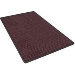 The MH-USA 3 x 10 Burgundy Deluxe Entry Mat has a rectangular maroon design, black border, and horizontal ribbed texture that makes it ideal for welcoming guests.