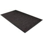 The MH-USA Charcoal Deluxe Vinyl Carpet Mat is a 3 x 4 rectangular doormat with a textured surface and thin black border, elegantly contrasting against a white background to blend style with practicality.