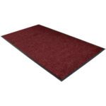 The MH-USA 3 x 4 Red Deluxe Vinyl Carpet Mat showcases a maroon rectangular design with a textured surface, black edging, and an elegant plain white background.