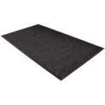 A rectangular, black MH-USA 4 x 6 Charcoal Deluxe Vinyl Carpet Mat with a textured surface and thin border is elegantly displayed on a white background.