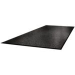A large, raised rectangular black anti-fatigue mat with a textured diamond plate surface stands against a plain white background, perfectly illustrating the practicality and comfort of the MH-USA 3 x 6 Charcoal Superior Vinyl Carpet Mat.