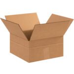 An MH-USA 12 x 12 x 4 multi-depth corrugated box, part of a 25/bundle set, stands open against a white background. The brown box is empty and in good condition, exemplifying quality craftsmanship.