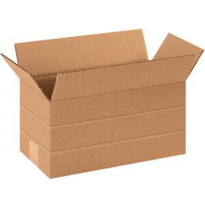 A brown MH-USA 12 x 6 x 6 multi-depth corrugated box with outward folded flaps on a plain white background.