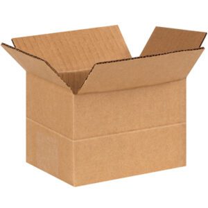 An empty MH-USA 6 x 4 x 4 Multi-Depth Corrugated Box, sold in bundles of 25, sits with outward-folded flaps against a white background, exemplifying simplicity and practicality.
