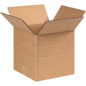 An open, empty brown corrugated box with outward flaps resembles the MH-USA 6 x 6 x 6 Multi-Depth Corrugated Boxes (25/Bundle), commonly used for shipping and storage.
