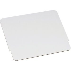 A plain, white MH-USA 9 3/8 x 7 3/4 Literature Counter Display Header Card with rounded corners and a notch on one edge lies flat against a white background.