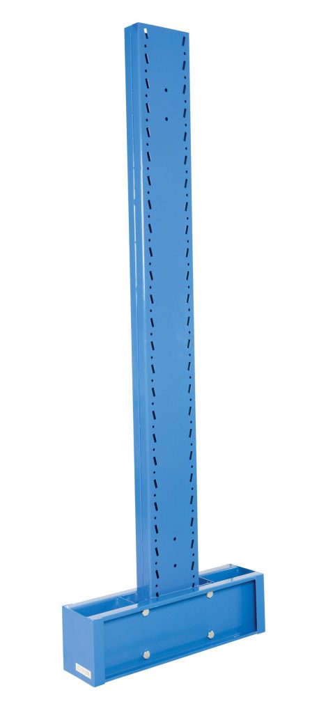 MDU-C-10-18_A.jpg The Vestil Cantilever Double Upright Md 10Ft 18Arm features a 10-foot blue metal beam on a stable rectangular base. It includes evenly spaced holes for adjustable attachments and an 18-inch arm, making it ideal for diverse mounting needs against light backdrops.