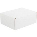 An MH-USA 11 1/8 x 8 3/4 x 4 White Deluxe Literature Mailer from the pack of 50 is neatly closed with taped corners against a white background.