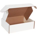The MH-USA 13 x 10 x 4 White Deluxe Literature Mailers (50/Bundle) boasts a white exterior and brown interior, ideal for shipping or storage. Its top and side flaps add practicality, while the rectangular design ensures it meets its own dimensions perfectly.