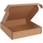 Meet the 13 x 13 x 3 Kraft Deluxe Literature Mailers (50/Bundle). This brown open cardboard box with a hinged lid is perfect for packaging or shipping, and its plain white background display enhances its suitability for all your mailing needs.