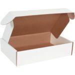 The MH-USA 17 1/8 x 11 1/8 x 4 White Deluxe Literature Mailers white exterior and brown interior, with side flaps and a wide lid, make it ideal for organizing documents.