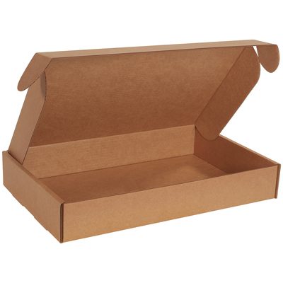 MFL19123K.jpg The 19 x 12 x 3 Kraft Deluxe Literature Mailer (25/Bundle) features a brown kraft paper texture, open box design with a lid and folded side flaps, ideal for packaging or shipping needs.