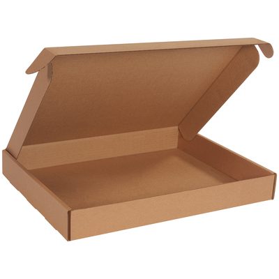 MFL20162K.jpg A 20 x 16 x 2 1/2 Kraft Deluxe Literature Mailer (25/Bundle) in brown cardboard is displayed open, showing its sturdy rectangular structure and side flaps. The boxs empty interior and angle highlight the characteristic depth of this mailer bundle.