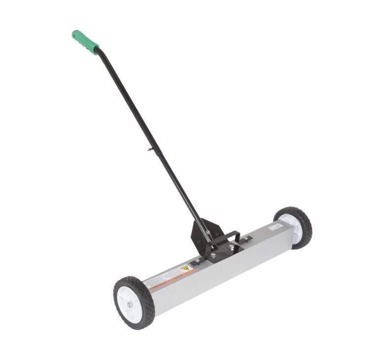 MFSR-30_A.jpg Meet the Vestil Magnetic Sweeper Handle Release 30 In, designed with a sleek silver metal base, efficient black wheels for easy debris collection, and a green grip for comfort. The 30-inch handle includes an easy-release feature, perfect for maintaining a tidy and safe workspace.