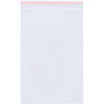 The 13 x 18 - 4 Mil Minigrip® Reclosable Poly Bags, featuring a secure red zipper seal and transparent design, against a white backdrop, make them ideal for versatile storage. Each case includes 500 bags to meet your needs.