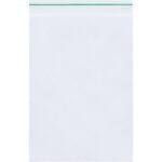The 9 x 12 Minigrip GreenLine™ biodegradable bags, with a green sealing strip and made from 2 Mil transparent plastic, are displayed on a white background. These eco-friendly ziplock bags come in cases of 1000, ideal for sustainable storage solutions.
