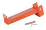 The orange metal towing hitch, labeled 709 004, includes two small L-shaped hooks and a perforated rectangular plate. Its design mirrors the robust versatility of the Vestil Medium Cantilever Incline Arm 36 In on a white background.