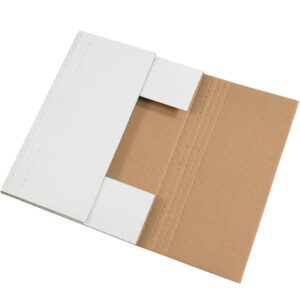 The MH-USA 15 x 11 1/8 x 2 White Easy-Fold Mailers (50/Bundle) feature scored lines for effortless folding and adjustable thickness, with a white exterior and brown interior for style and functionality.