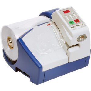The blue and white MINI PAKR™ Air Cushion Machine efficiently inflates air cushions with an easy-to-use control panel and side-loaded plastic film roll for effortless operation.