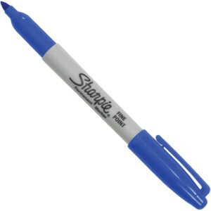 Explore the Blue Sharpie® Fine Point Markers, known for their precise tips and brand logo on a sleek white body. The matching blue cap and tip ensure vibrant writing. Available in 12/Case packs.