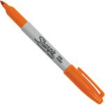 The Orange Sharpie® Fine Point Markers (12/Case) feature a gray body with black branding and a secure cap to preserve ink quality.