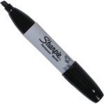 A Sharpie® Chisel Tip Marker from the Black (12/Case) set features a sleek gray body, black cap, and distinct branding.