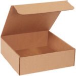The 10 x 10 x 3 Kraft Literature Mailer, made of brown corrugated cardboard and featuring a hinged lid, is empty and ideal for packaging or storage. Available in bundles of 50.