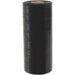 The MH-USA 20 x 80 Gauge x 5000 Black Blown Machine Stretch Wrap (40/Skid) is sturdy with a cardboard core, ideal for securing packages. Its tightly wound, glossy surface reflects light beautifully, ensuring both durability and a sleek finish.