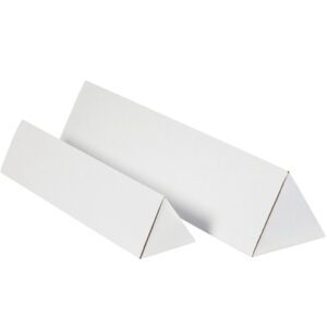 Two differently sized white triangular prisms are placed side by side on a plain background, highlighting their geometric shape and smooth surfaces, reminiscent of MH-USA 2 x 36 1/4 White Triangle Mailing Tubes.