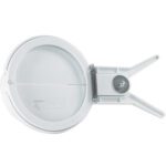 The MH-USA 6 Replacement Valve is a round, white component with a hinged mechanism and circular base, featuring a spring and small screw in the hinge for secure functionality, likely serving as a lid or cover.