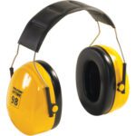 The chic yellow and black Peltor™ Optime™ 98 Earmuffs (2/Case) boast a padded headband and durable metal supports.