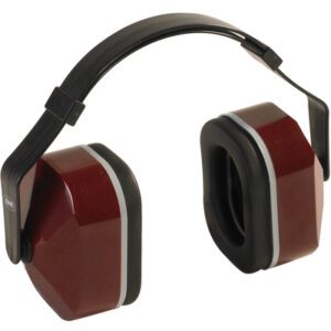 E-A-R™ Earmuffs (2/Case) are red and black, noise-canceling, and feature a padded headband with rectangular ear cups.