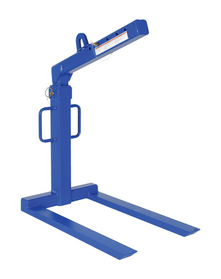 OLF-2-42_A.jpg The Vestil Overhead Load Lifter Fixed 2K Cap features a strong metal frame, adjustable forklift boom, two long base prongs, and a horizontal pivoting arm for efficient heavy lifting and cargo handling.