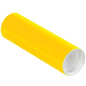 A vibrant MH-USA 2 x 6 yellow tube with a white interior and cap is angled against a plain white background, sold in sets of 50 per case as MH-USA 2 x 6 Yellow Tubes with Caps (50/Case).