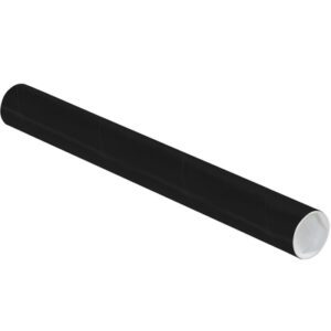 The MH-USA 2 x 18 black tube includes a snug cap and white interior, perfect for shipping or storing posters and documents. Its sturdy design offers optimal appeal against a plain background. Available in cases of 50.