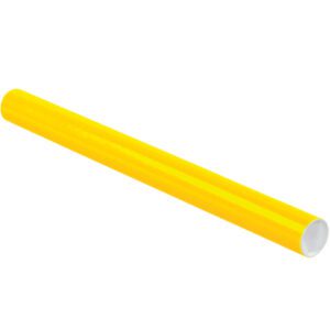 A roll of MH-USA 2 x 24 Yellow Tubes with Caps (50/Case) shimmers with its glossy finish, lying horizontally on a white background. Partially unrolled, it reveals a beautifully smooth and vibrant surface.