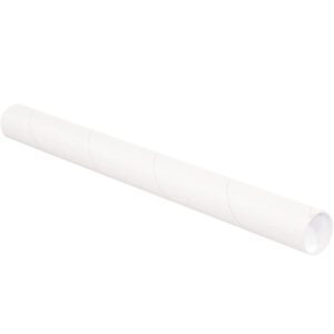 On a white background lies the MH-USA 2 1/2 x 15 White Tube with one cap. Ideal for posters and large documents, this sturdy cylinder offers excellent protection. They come in cases of 34 for ease.
